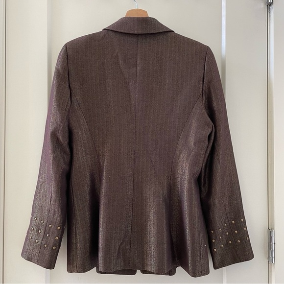 Badgley Mischka Brown Metallic Embellished Beaded Women's Blazer Size 8 - Picture 5 of 12